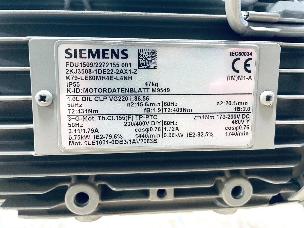 Industrial motor nameplate